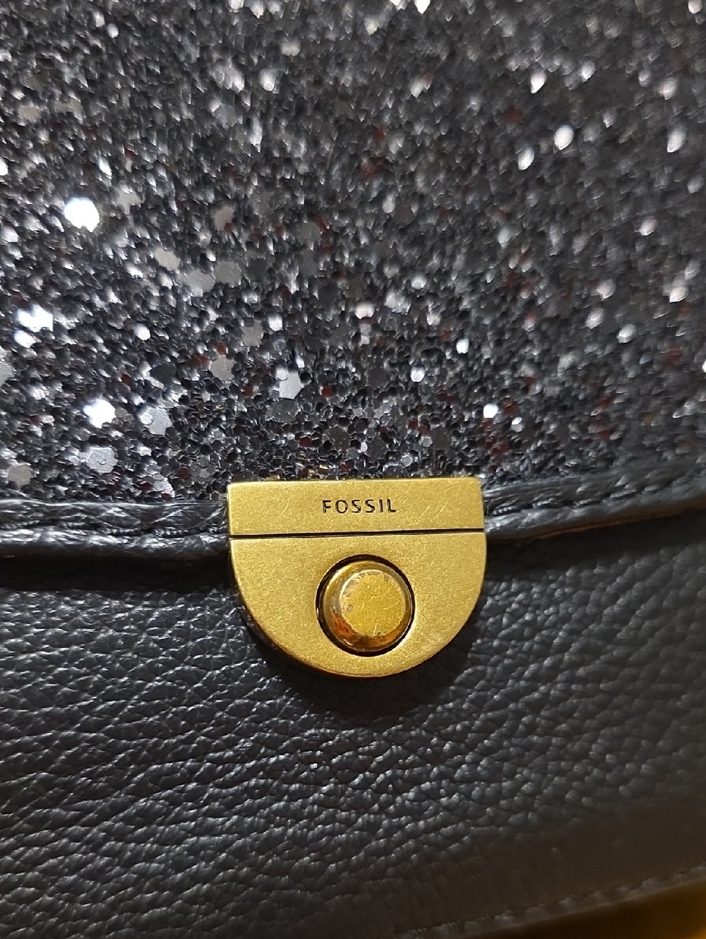 Fossil Black Glitter Flap Crossbody with Gold-Tone Hardware - Picture 9 of 16